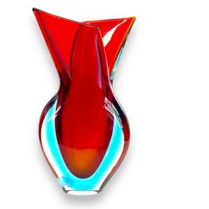 Murano Sommerso Red and Blue Glass Vase