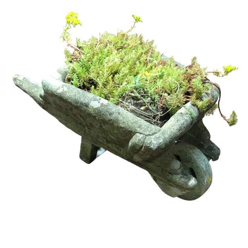 Unusual Vintage Concrete Garden Wheelbarrow Planter image-6