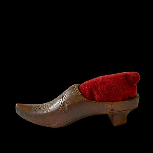 Antique Treen Wooden Shoe Pin Cushion image-2