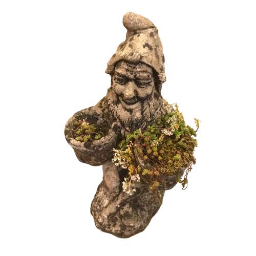 Vintage Weathered Concrete Garden Gnome Planter image-1