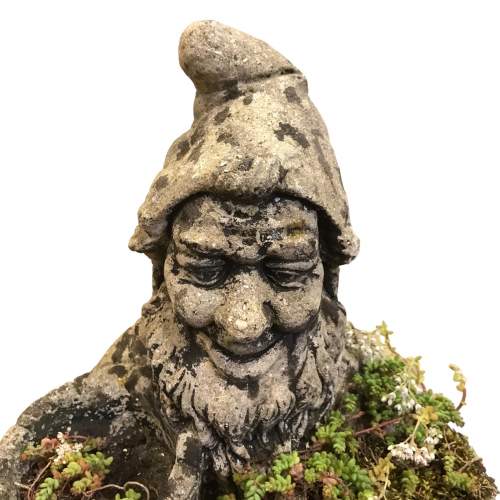 Vintage Weathered Concrete Garden Gnome Planter image-2