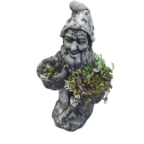 Vintage Weathered Concrete Garden Gnome Planter image-5