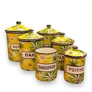 Rare 1950s French Floral Enamel Food Canisters Set