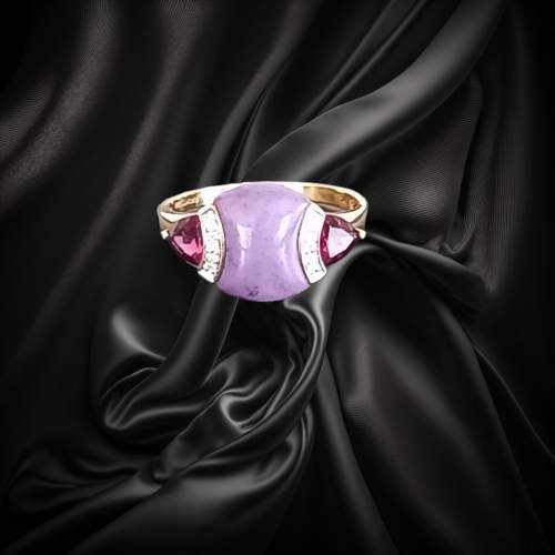 Gold Lavender Jade Amethyst Diamond Ring image-1