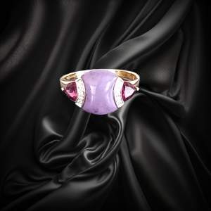 Gold Lavender Jade Amethyst Diamond Ring