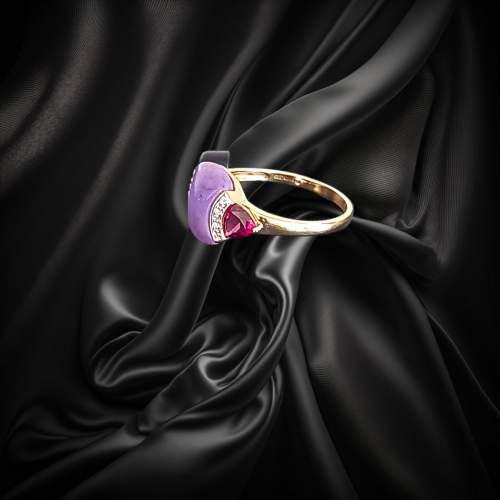 Gold Lavender Jade Amethyst Diamond Ring image-4