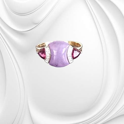 Gold Lavender Jade Amethyst Diamond Ring image-5