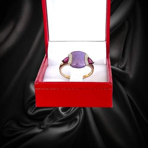 Gold Lavender Jade Amethyst Diamond Ring image-2