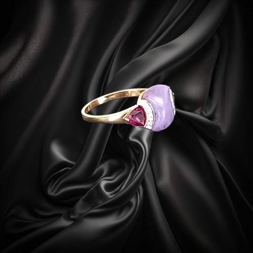 Gold Lavender Jade Amethyst Diamond Ring image-3