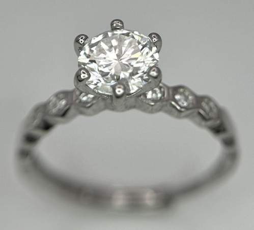 A Round Brilliant D Colour 1ct Moissanite Ring. Size P in Silver image-1