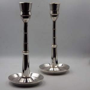 Fine Quality Pair of Art Deco Industrial Silver Plate Candlesticks