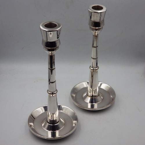 Fine Quality Pair of Art Deco Industrial Silver Plate Candlesticks image-2