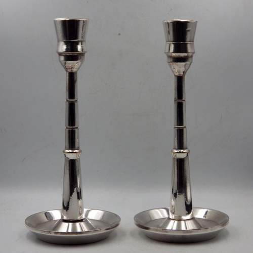 Fine Quality Pair of Art Deco Industrial Silver Plate Candlesticks image-3