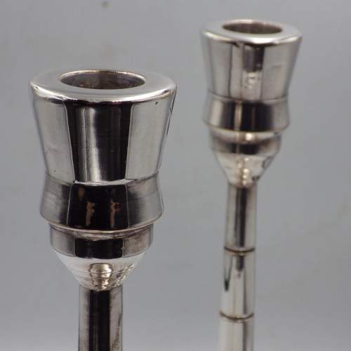 Fine Quality Pair of Art Deco Industrial Silver Plate Candlesticks image-4