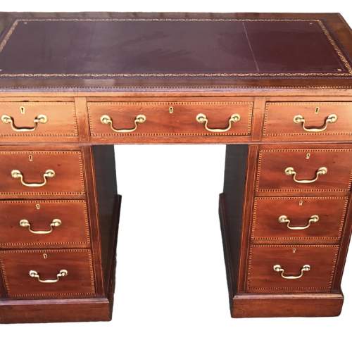 Antique Edwardian Inlaid Mahogany Kneehole Desk image-2