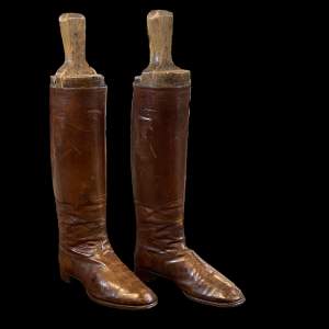 Antique Brown Leather Hunting Riding Boots