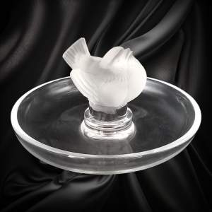 Lalique Glass Robin Ring-Pin Dish