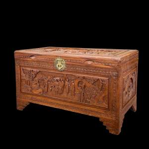 Chinese 20th Century Hand Carved Coffer Camphor Wood Chest