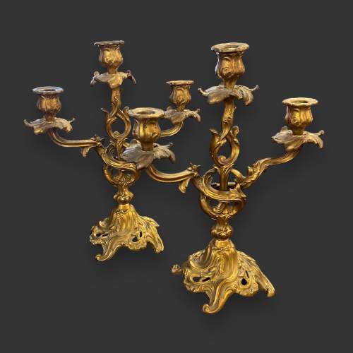 Pair of French Ormolu Three Branch Candelabra image-1