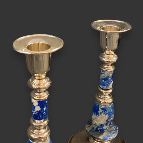 Pair of Quality Chinese Blue Marble Candlesticks image-2