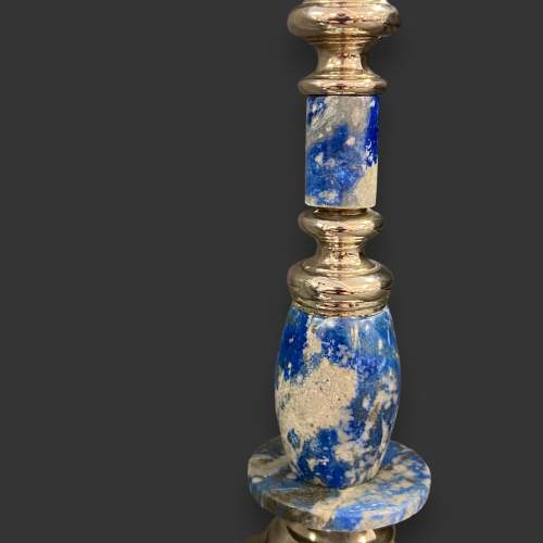 Pair of Quality Chinese Blue Marble Candlesticks image-3