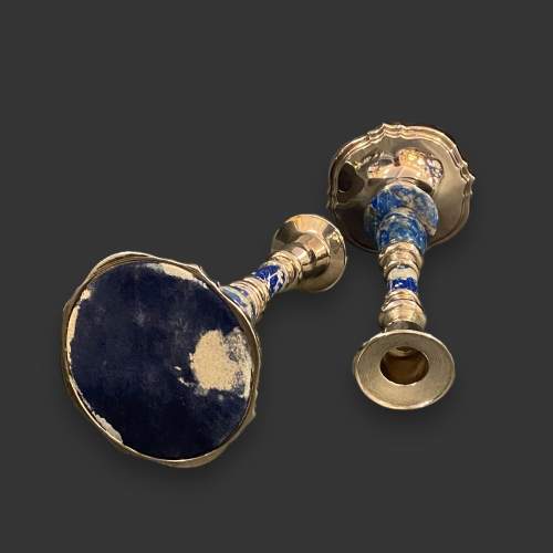 Pair of Quality Chinese Blue Marble Candlesticks image-4