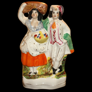 19th Century Victorian Staffordshire Flatback of  a Man and Woman