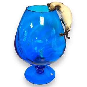 Extra Large Empoli Brandy Glass with Cat and Mouse
