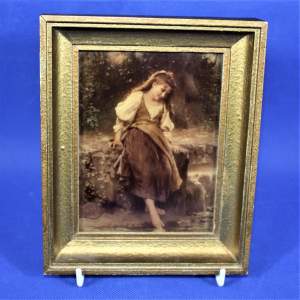 19th Century Art Nouveau Crystoleum of a Young Girl by a Stream