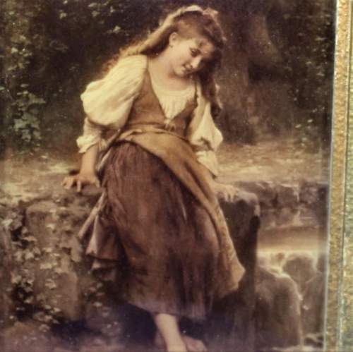 19th Century Art Nouveau Crystoleum of a Young Girl by a Stream image-2