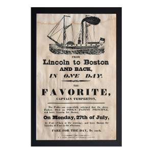 Antique 19th Century Print Boston Paddle Steamer Day Trip