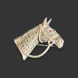 Silver Garnet and Marcasite Horse Head Pendant