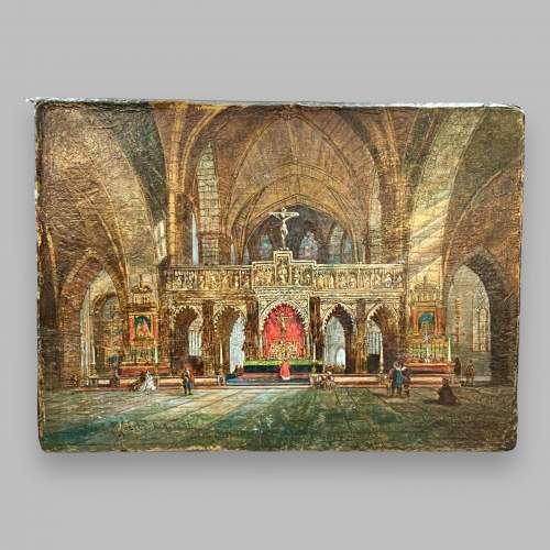 Oil on Board of a Cathedral Interior by David Roberts image-1