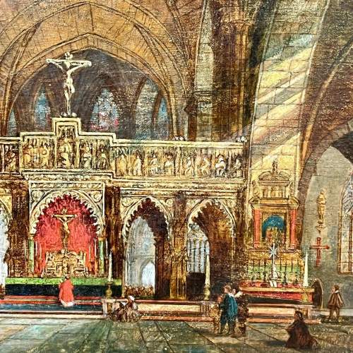 Oil on Board of a Cathedral Interior by David Roberts image-2