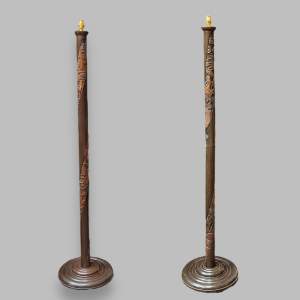 Pair of Oriental Carved Standard Lamps