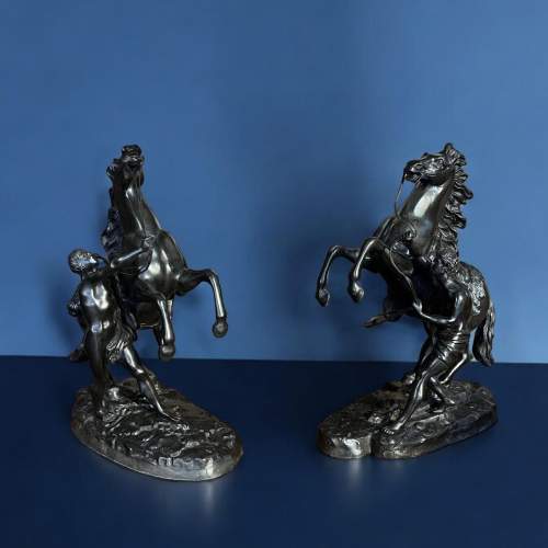 A Pair of French Classical 19th Century Bronze Marley Horses image-1