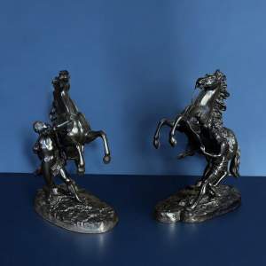 A Pair of French Classical 19th Century Bronze Marley Horses