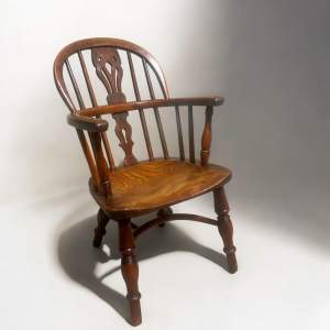 A Lovely Mid 19th Century Childs Yew Wood Windsor Armchair
