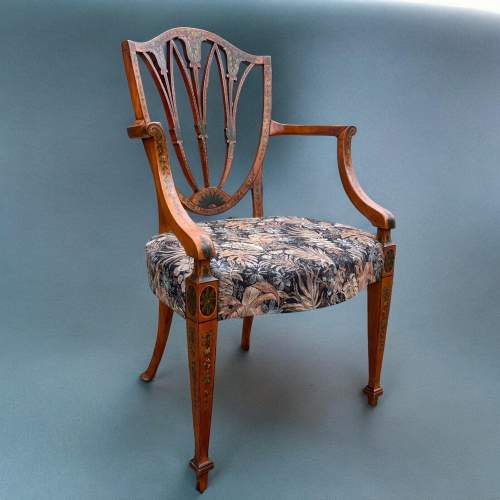 A Fine Quality Sheraton Revival Painted Satinwood Armchair image-1