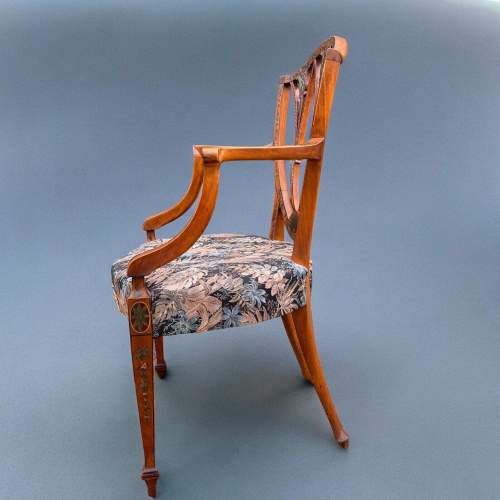 A Fine Quality Sheraton Revival Painted Satinwood Armchair image-2