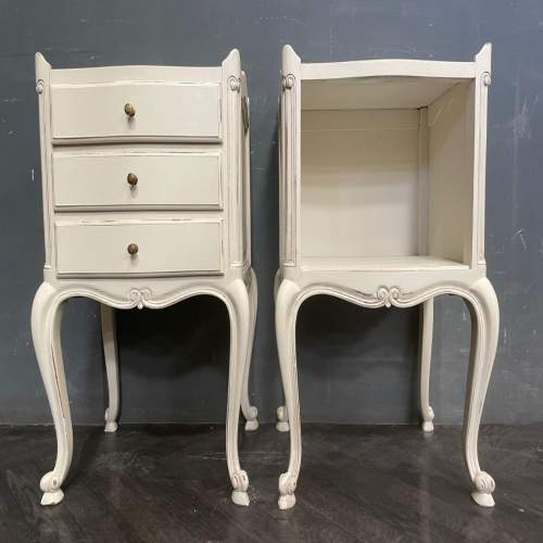 Vintage Pair of French Painted His & Hers Bedside Tables image-3