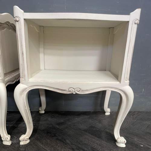 Vintage Pair of French Painted His & Hers Bedside Tables image-5