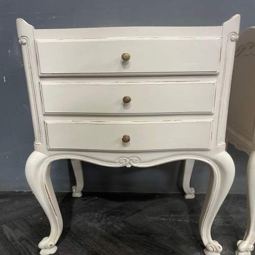 Vintage Pair of French Painted His & Hers Bedside Tables image-6