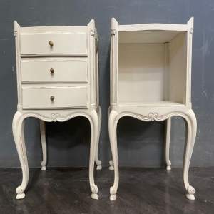 Vintage Pair of French Painted His & Hers Bedside Tables