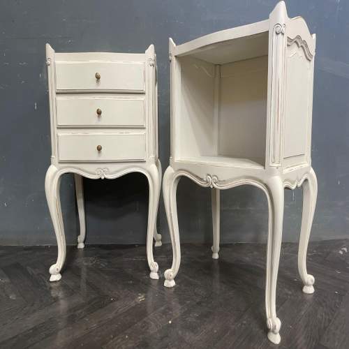 Vintage Pair of French Painted His & Hers Bedside Tables image-2