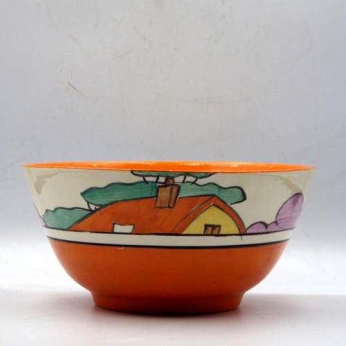 Clarice Cliff 1930s Art Deco Bizarre Orange Roof Cottage Small Bowl image-1