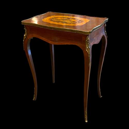 French Inlaid Mixed Wood Side Table image-1