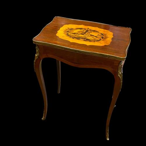 French Inlaid Mixed Wood Side Table image-4