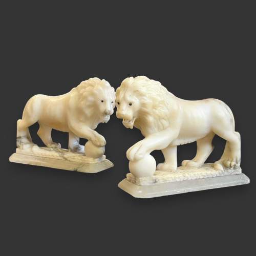 Pair of Alabaster Medici Lions image-1