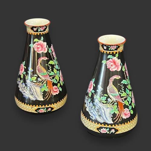 Pair of Shancock and Sons Corona Ware Vases with Pheasants image-1